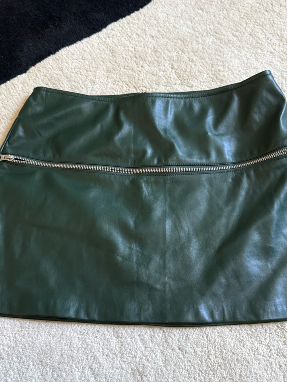 Forever 21 Forest Green Faux Leather Mini Skirt with Horizontal Zip